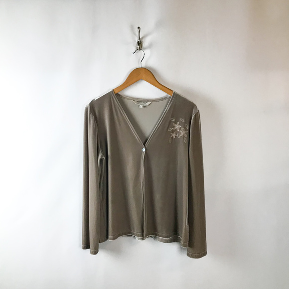 Uniform Tops - Uniform Womens Faux Velvet Taupe Knit Top
